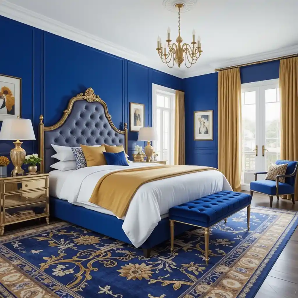 Royal Blue and Gold Bedroom