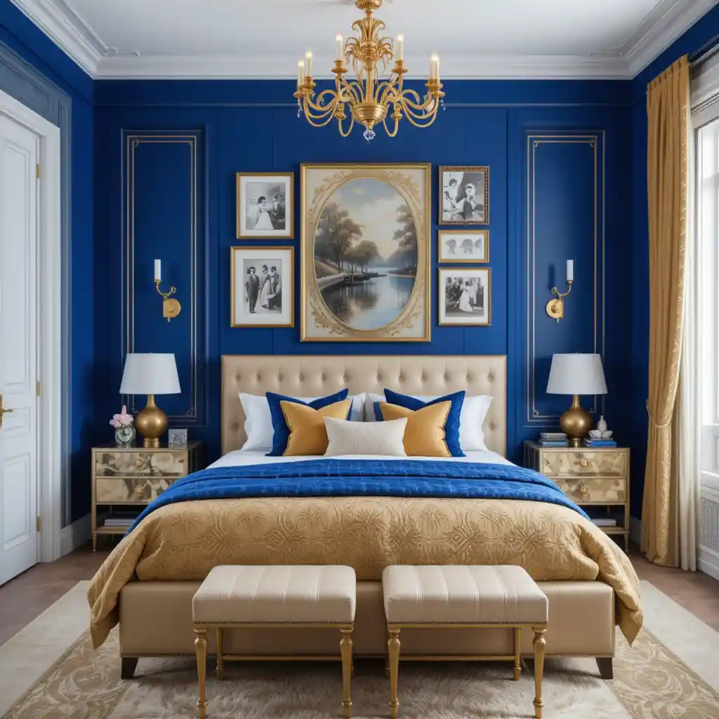 Royal Blue and Gold Bedroom