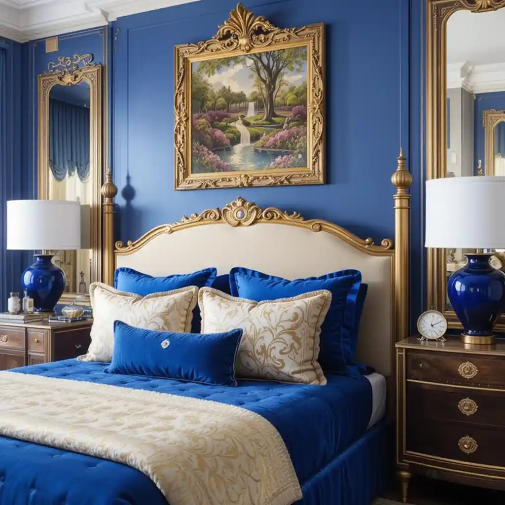 Royal Blue and Gold Bedroom