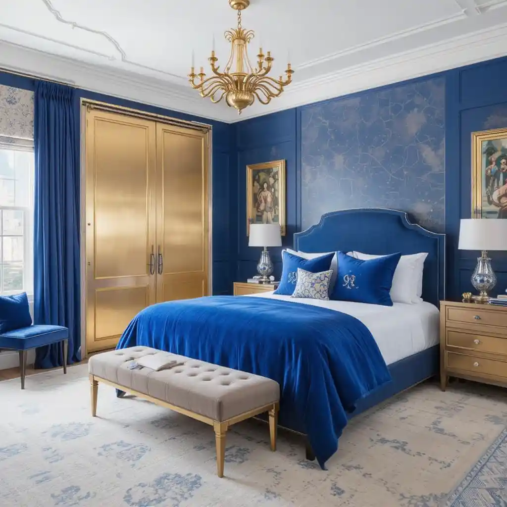 Royal Blue and Gold Bedroom