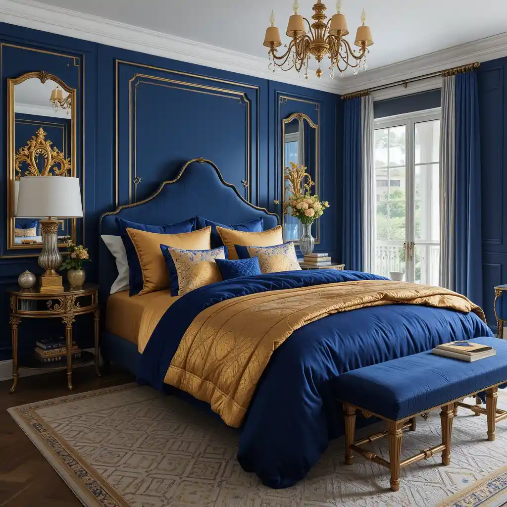 Royal Blue and Gold Bedroom