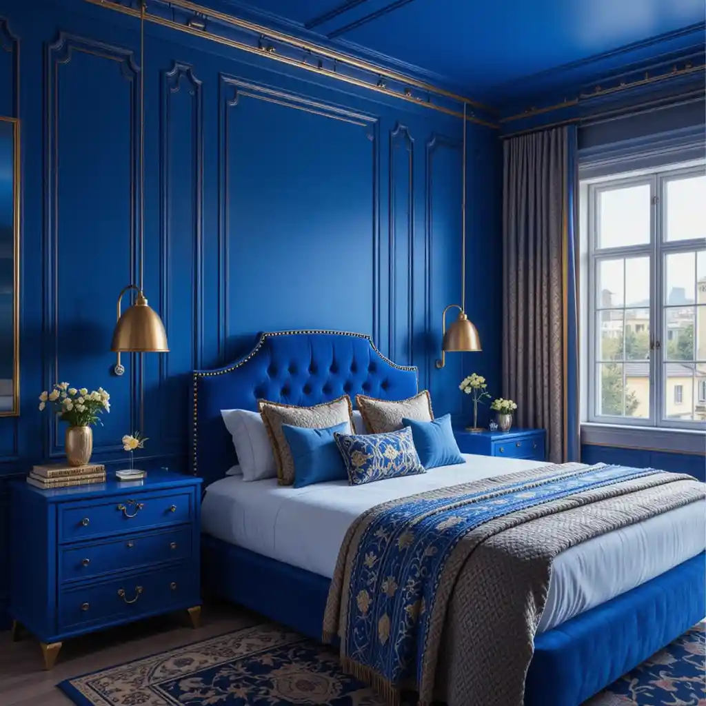 Royal Blue and Gold Bedroom