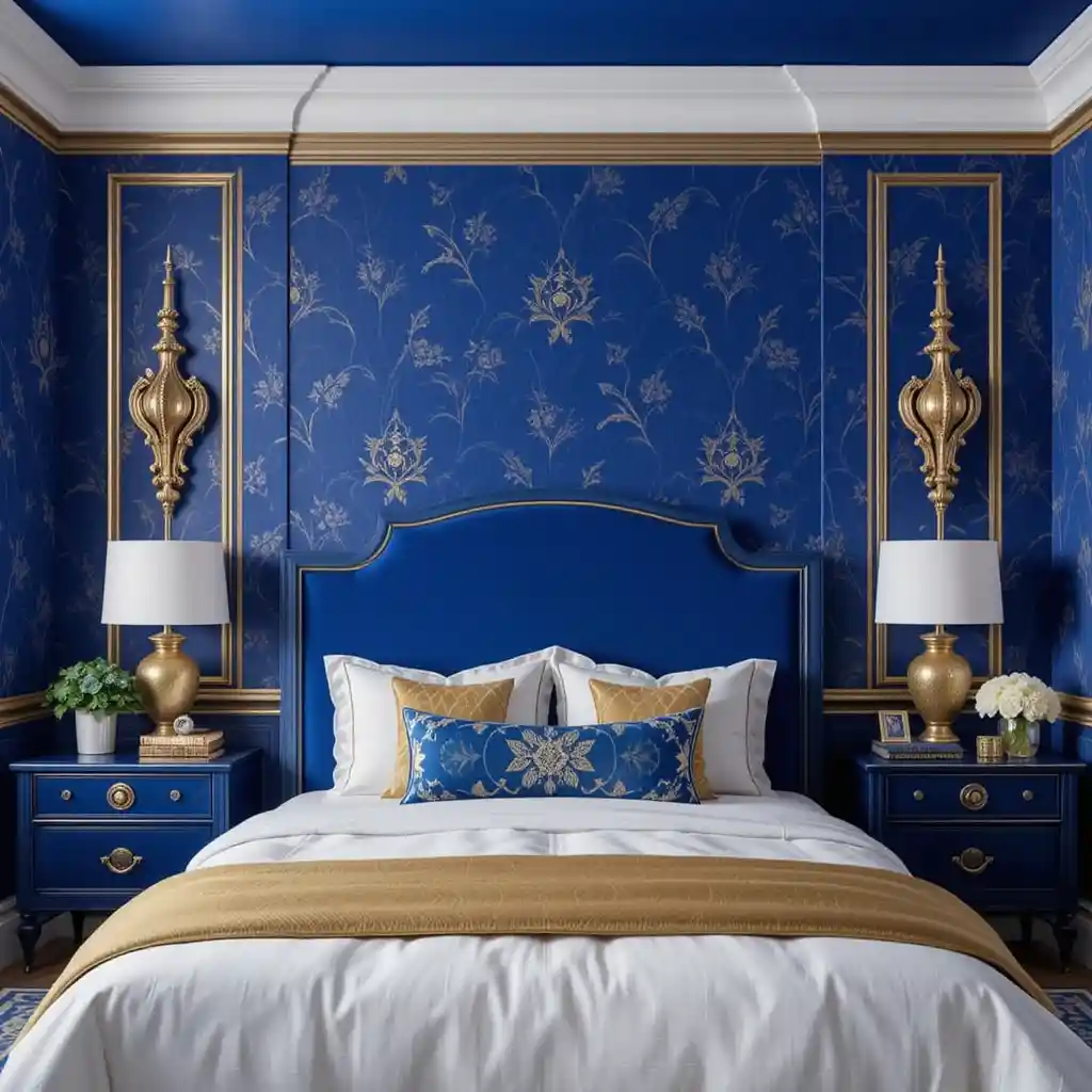 Royal Blue and Gold Bedroom