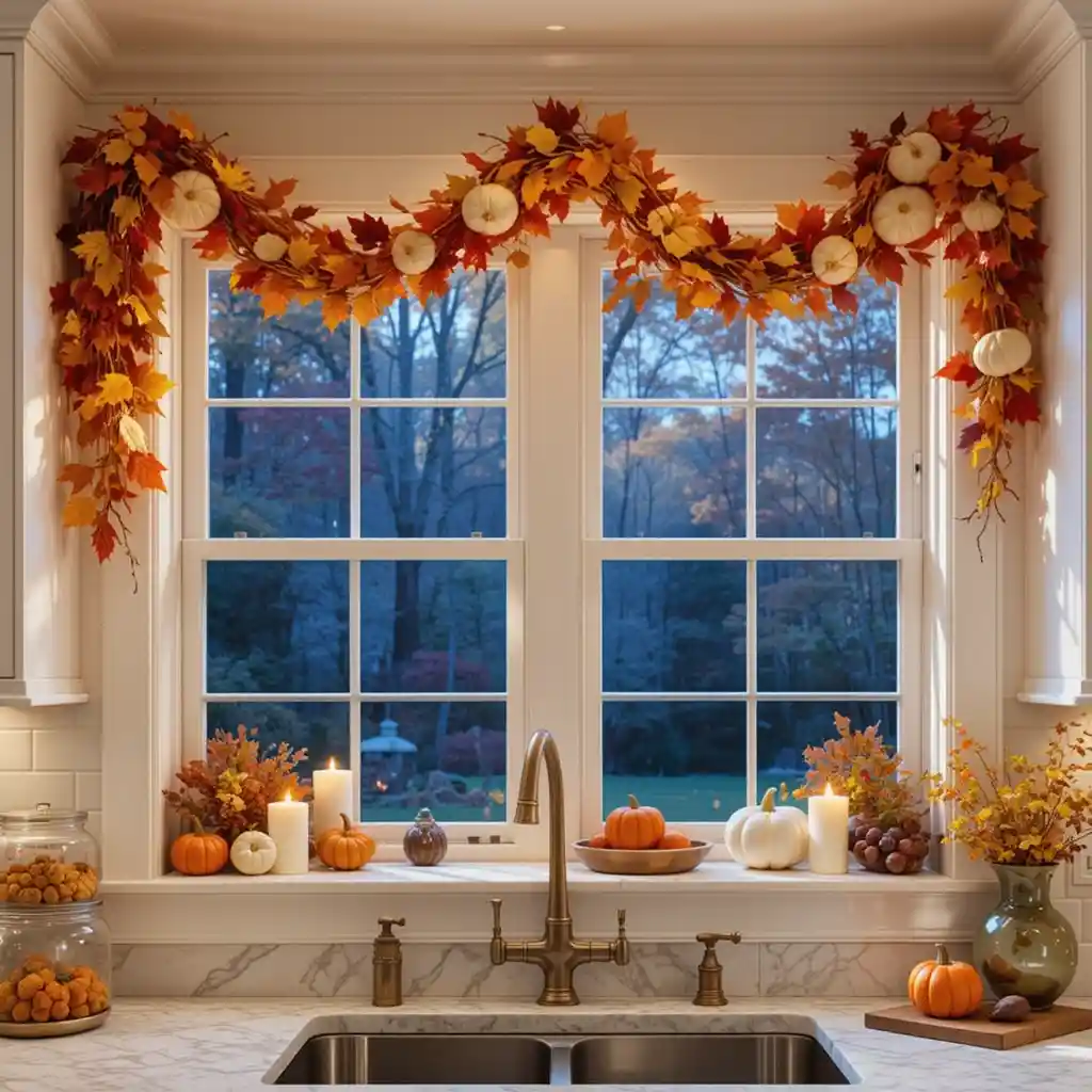 Fall Kitchen Window Décor