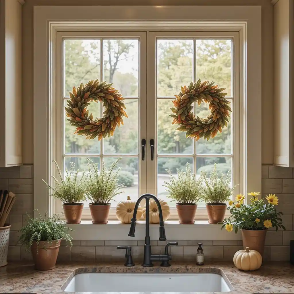 Fall Kitchen Window Décor