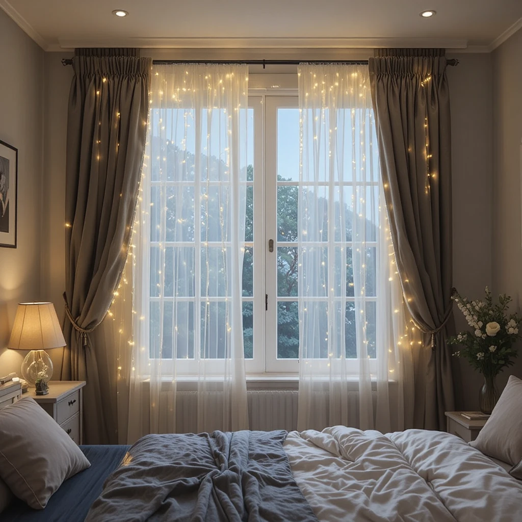 Fairy Light Curtain Bedroom Window