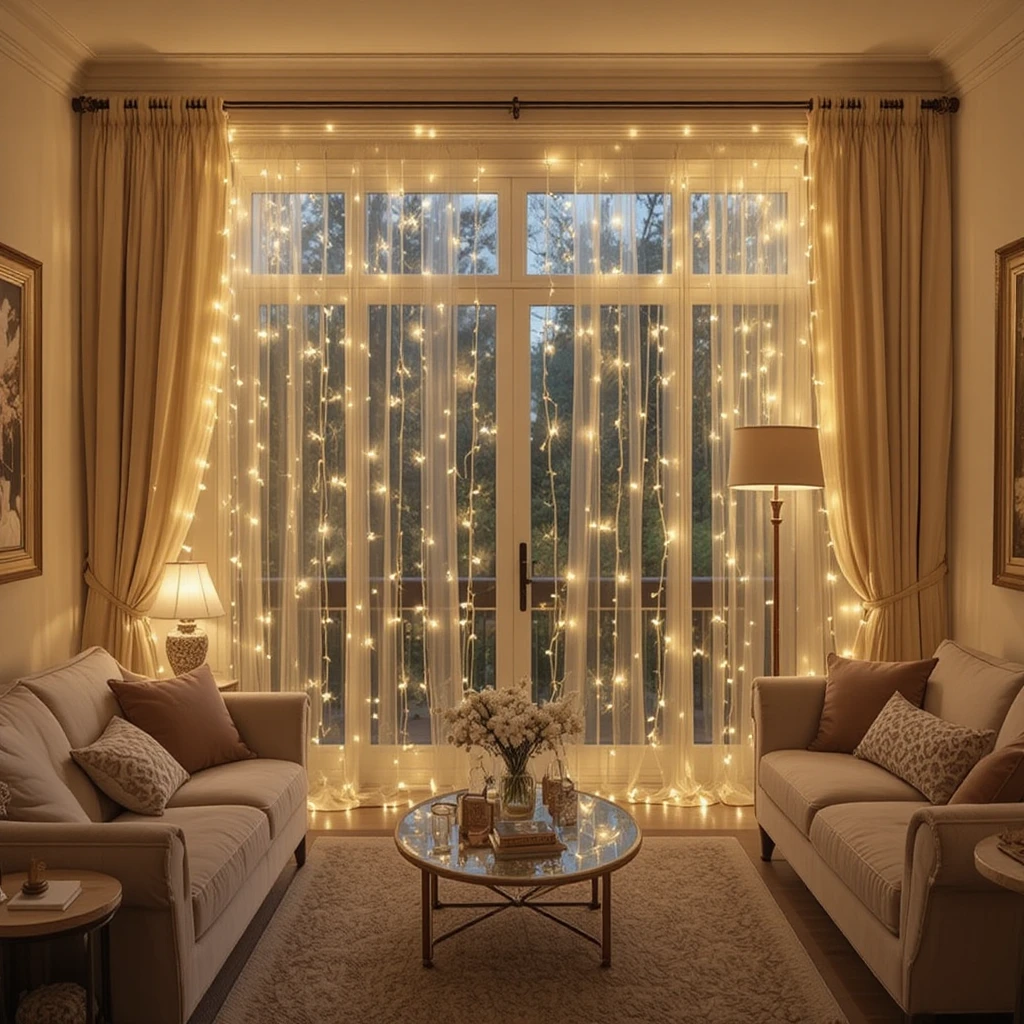 Fairy Light Curtain Living Room