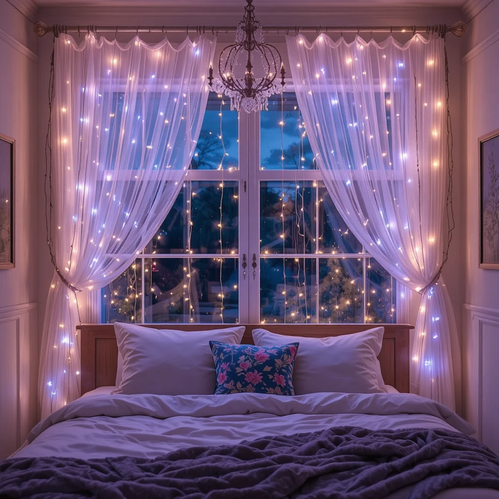 Fairy Light Curtain Bedroom Window