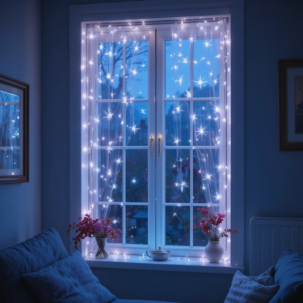 Fairy Light Curtain Window