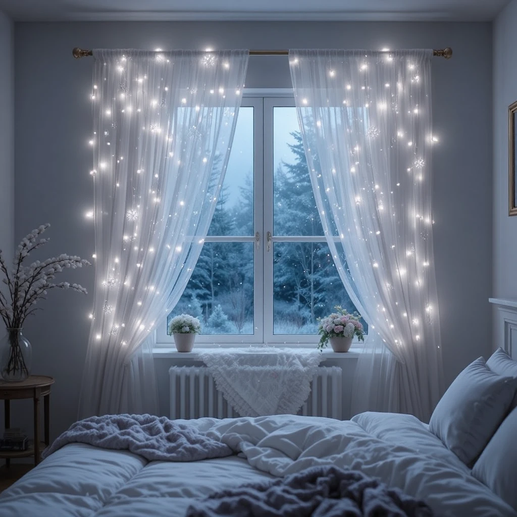 Fairy Light Curtain Bedroom Window