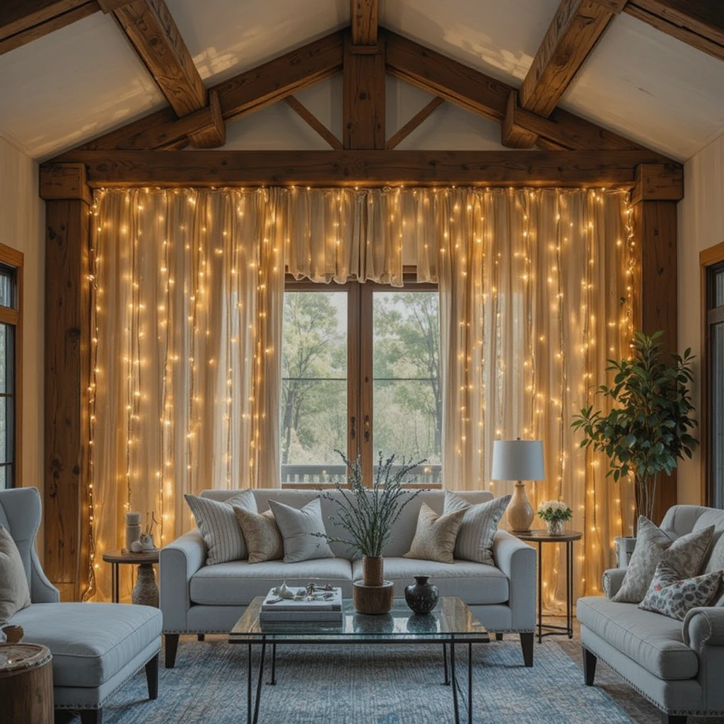 Fairy Light Curtain Living Room