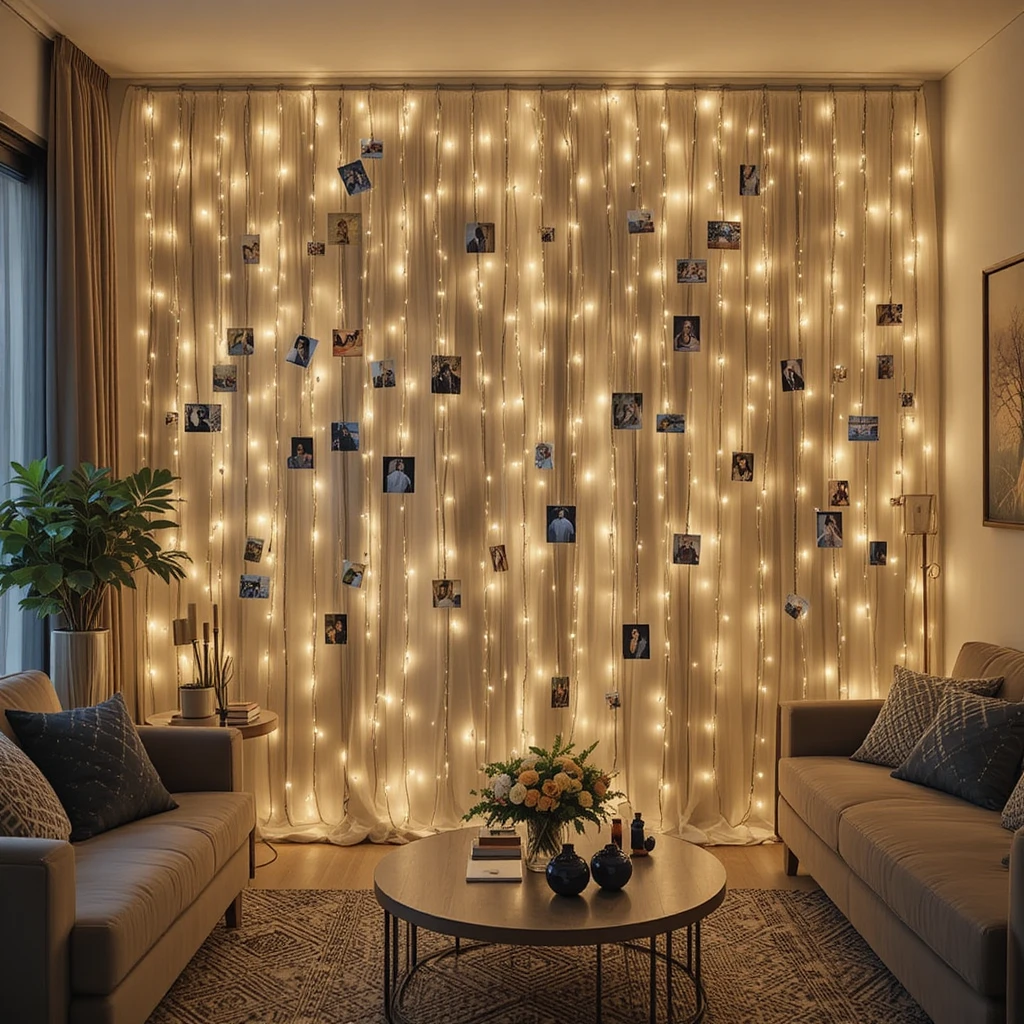 Fairy Light Curtain Living Room