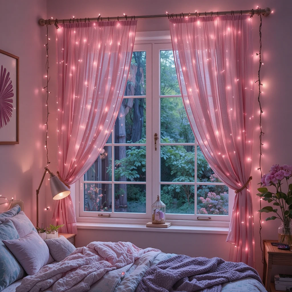 Fairy Light Curtain Bedroom Window