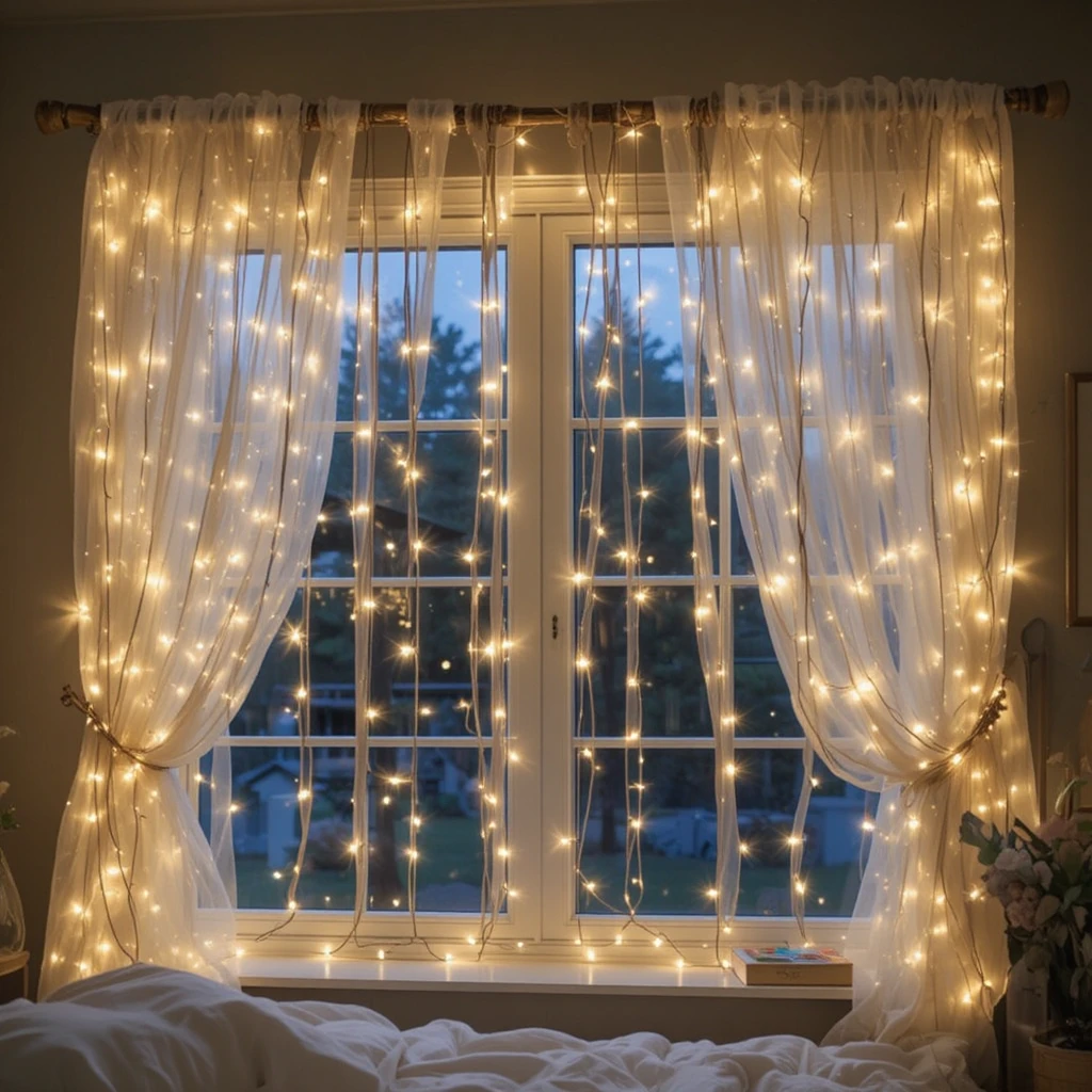 Fairy Light Curtain Bedroom Window