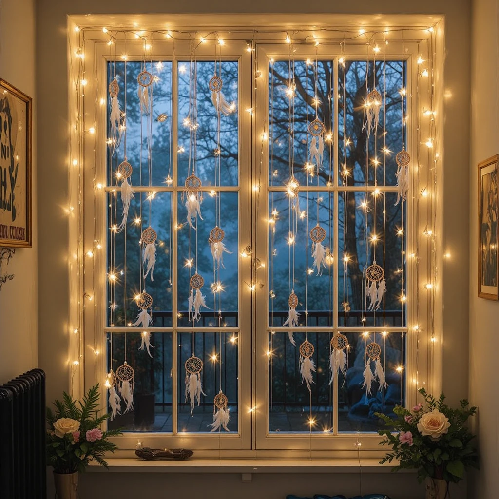 Fairy Light Curtain Window