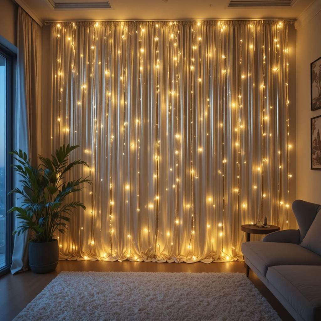 Fairy Light Curtain Living Room