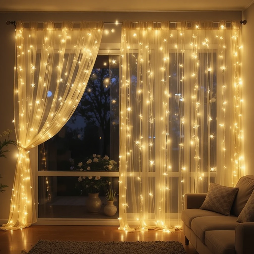 Fairy Light Curtain Living Room