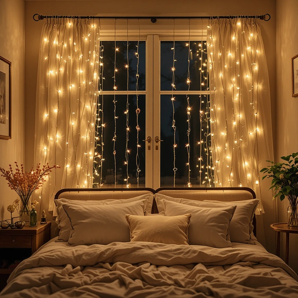 ✨25 Dreamy Fairy Light Curtain Bedroom Window Ideas to Create a Magical Glow✨