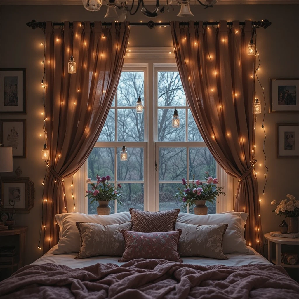 Fairy Light Curtain Bedroom Window