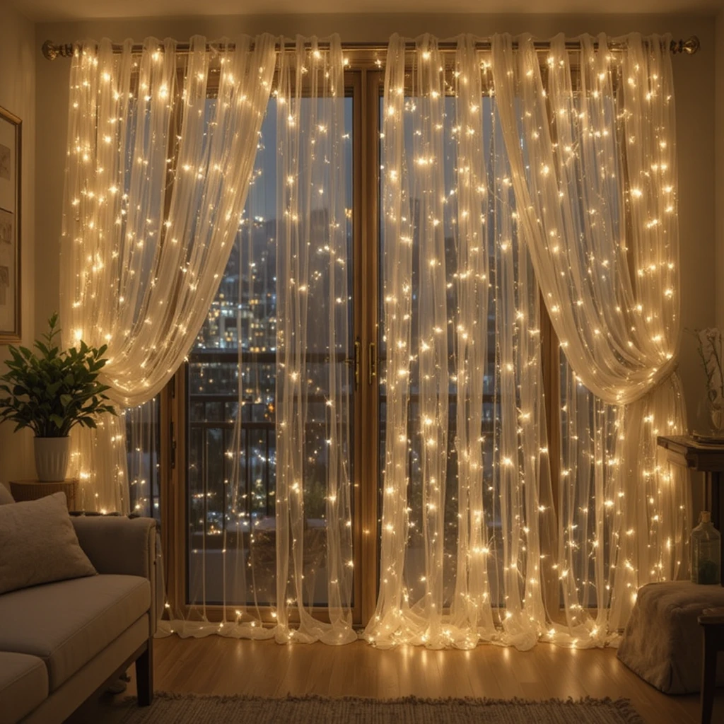 ✨25 Stunning Fairy Light Curtain Living Room Ideas to Make Your Space Glow with Style✨