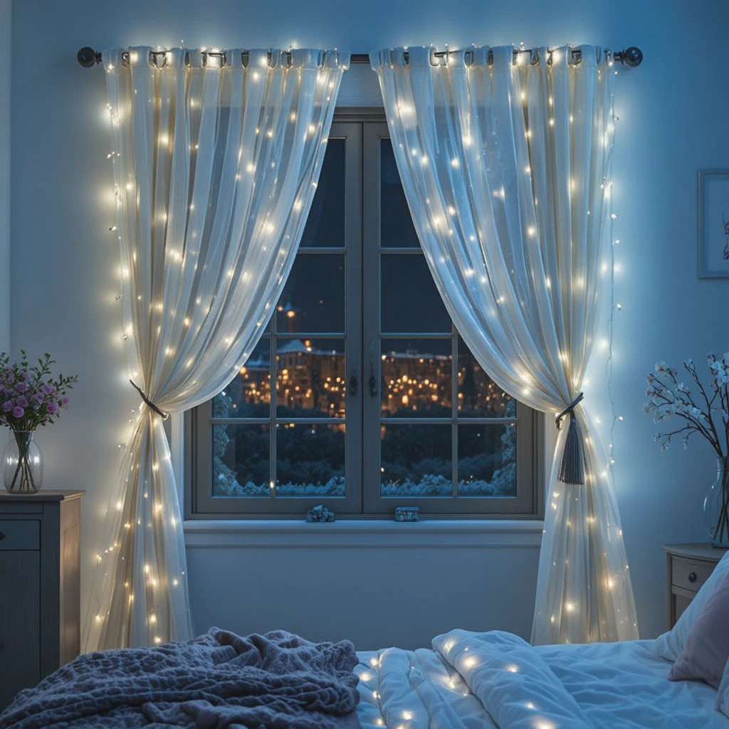 Fairy Light Curtain Bedroom Window