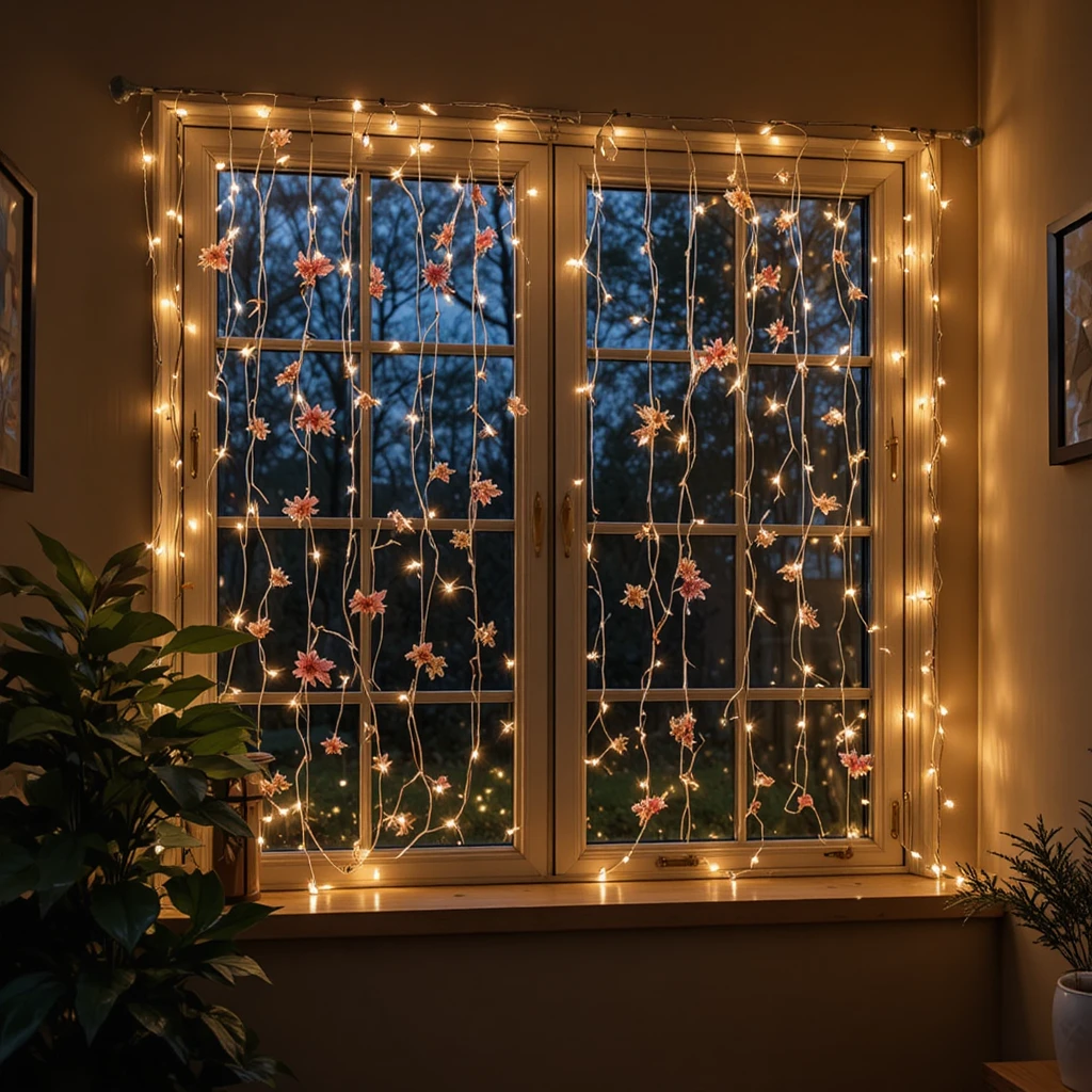 Fairy Light Curtain Window