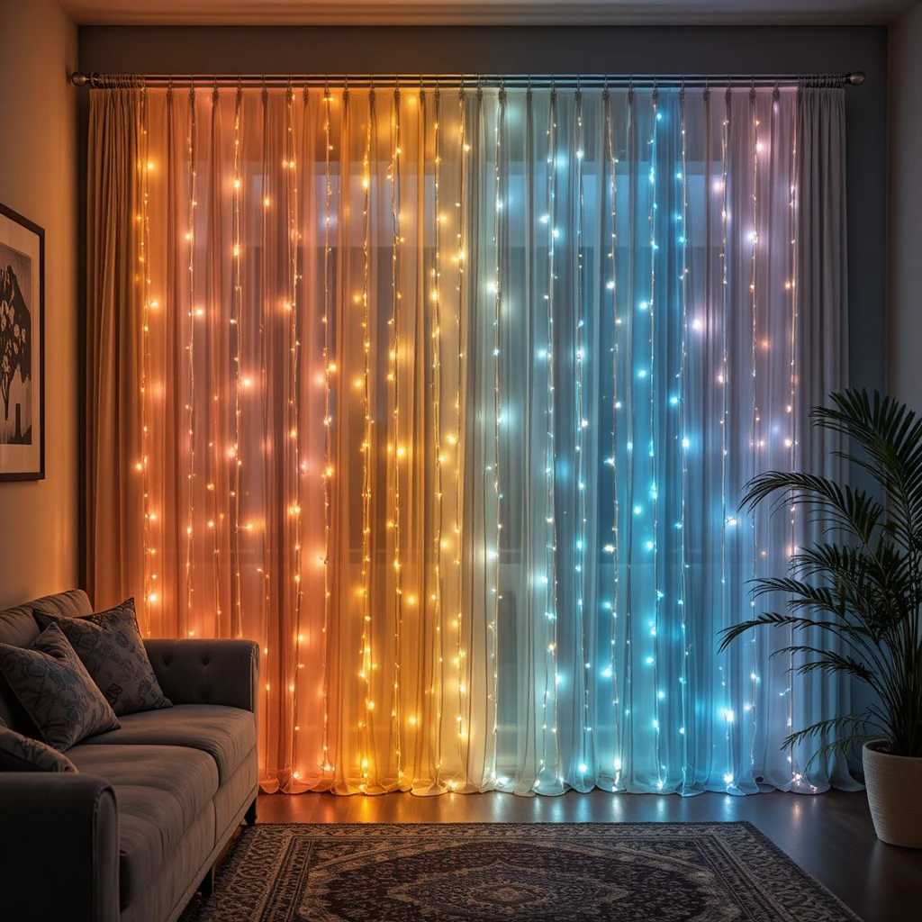 Fairy Light Curtain Living Room