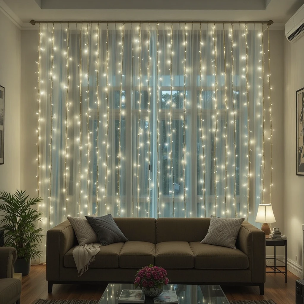 Fairy Light Curtain Living Room