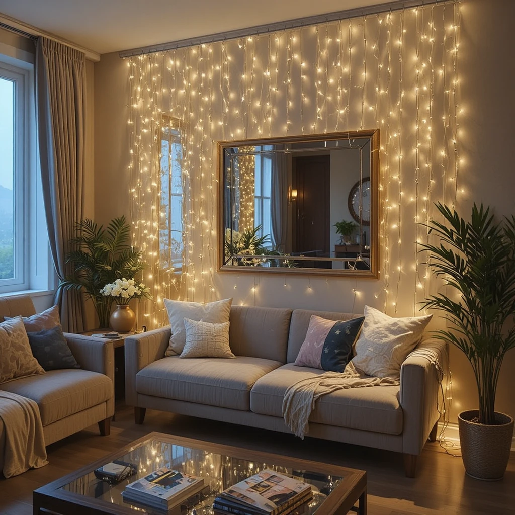 Fairy Light Curtain Living Room