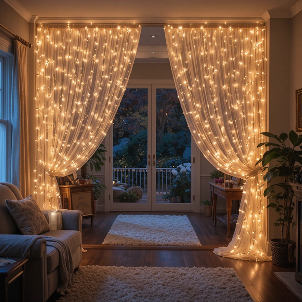 Fairy Light Curtain Living Room