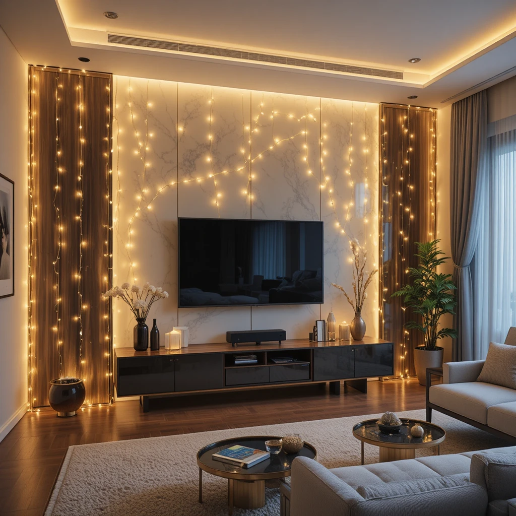 Fairy Light Curtain Living Room