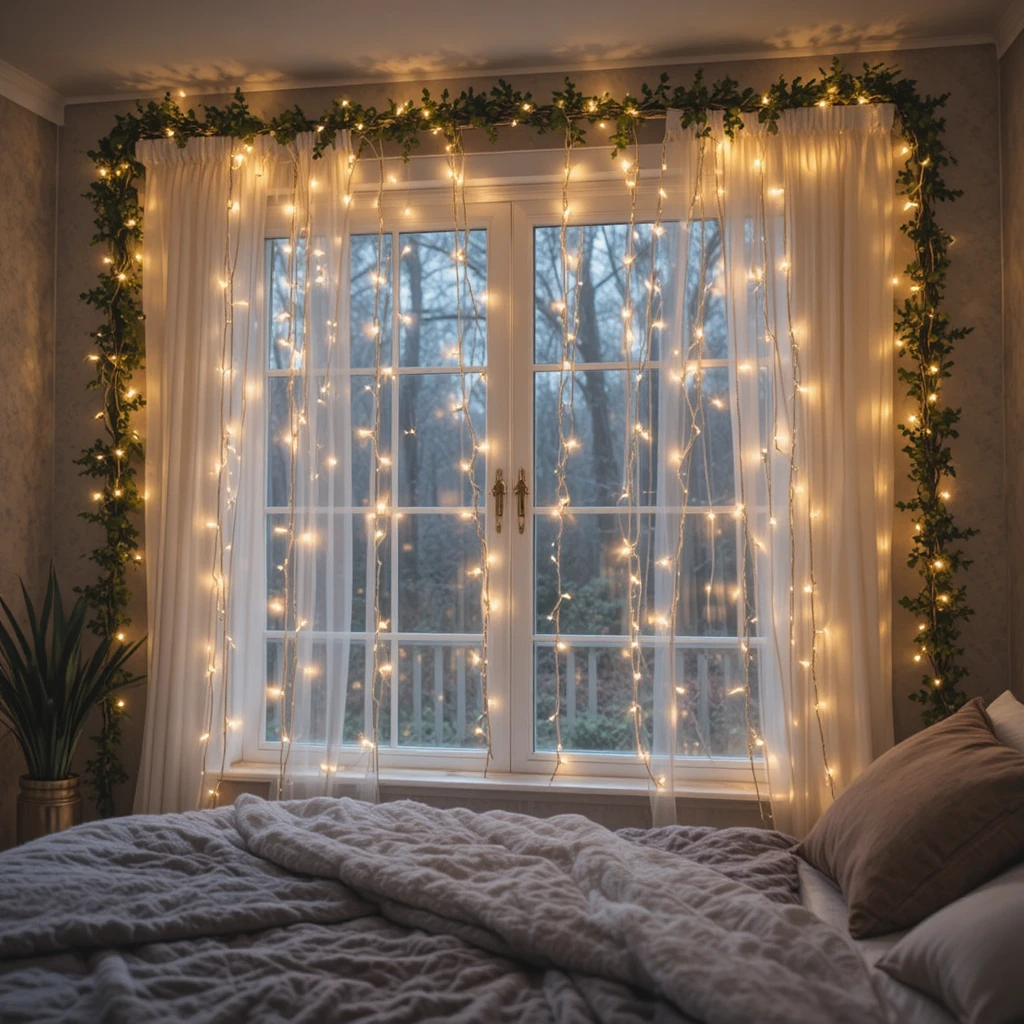 Fairy Light Curtain Bedroom Window