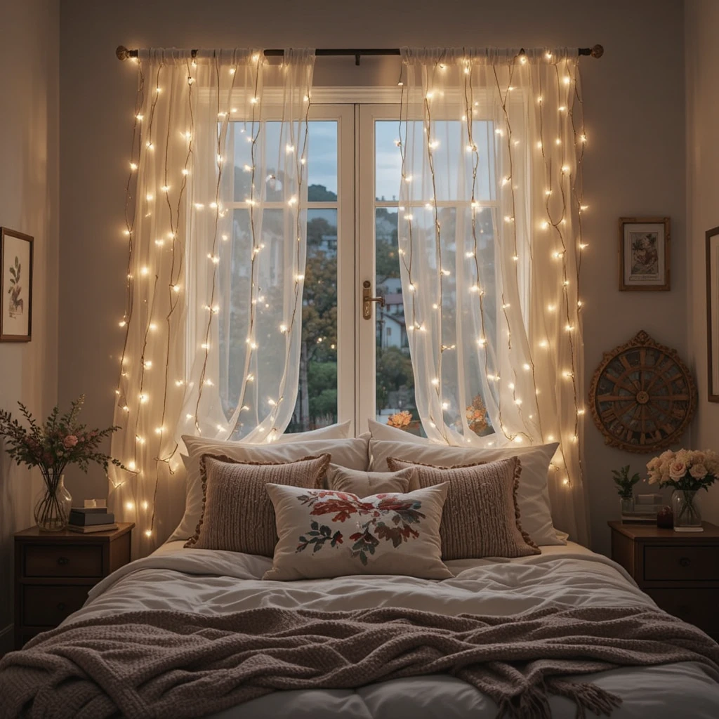 Fairy Light Curtain Bedroom Window