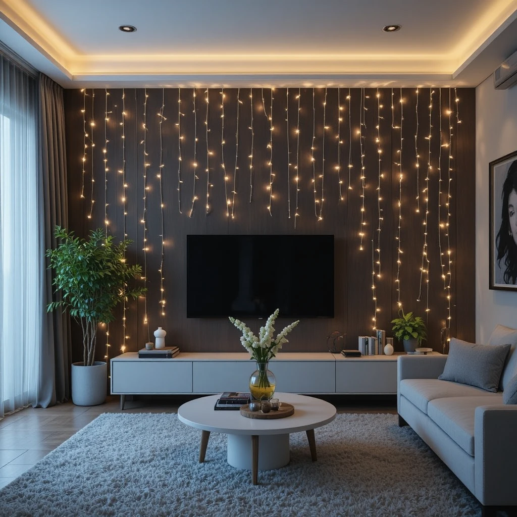 Fairy Light Curtain Living Room
