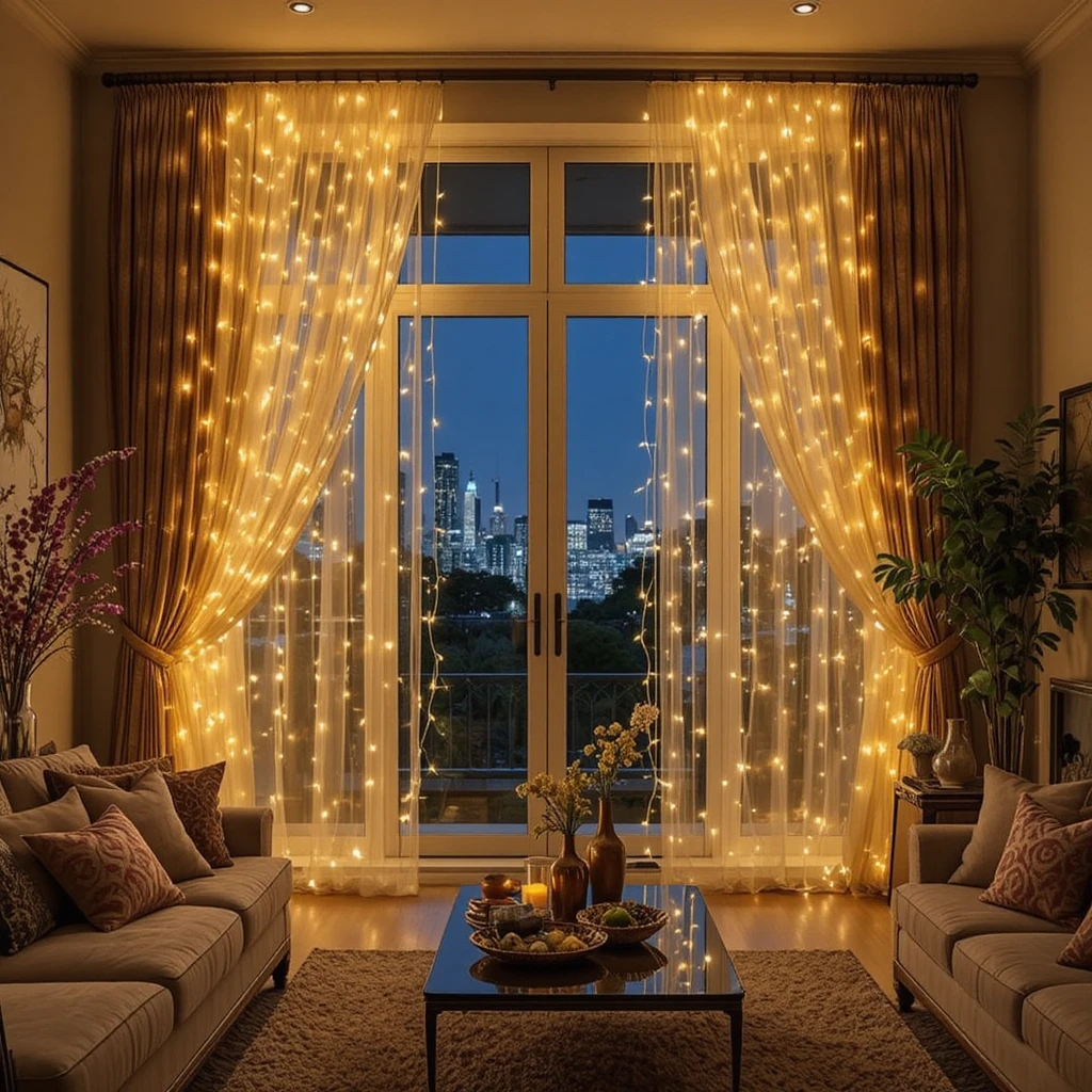 Fairy Light Curtain Living Room