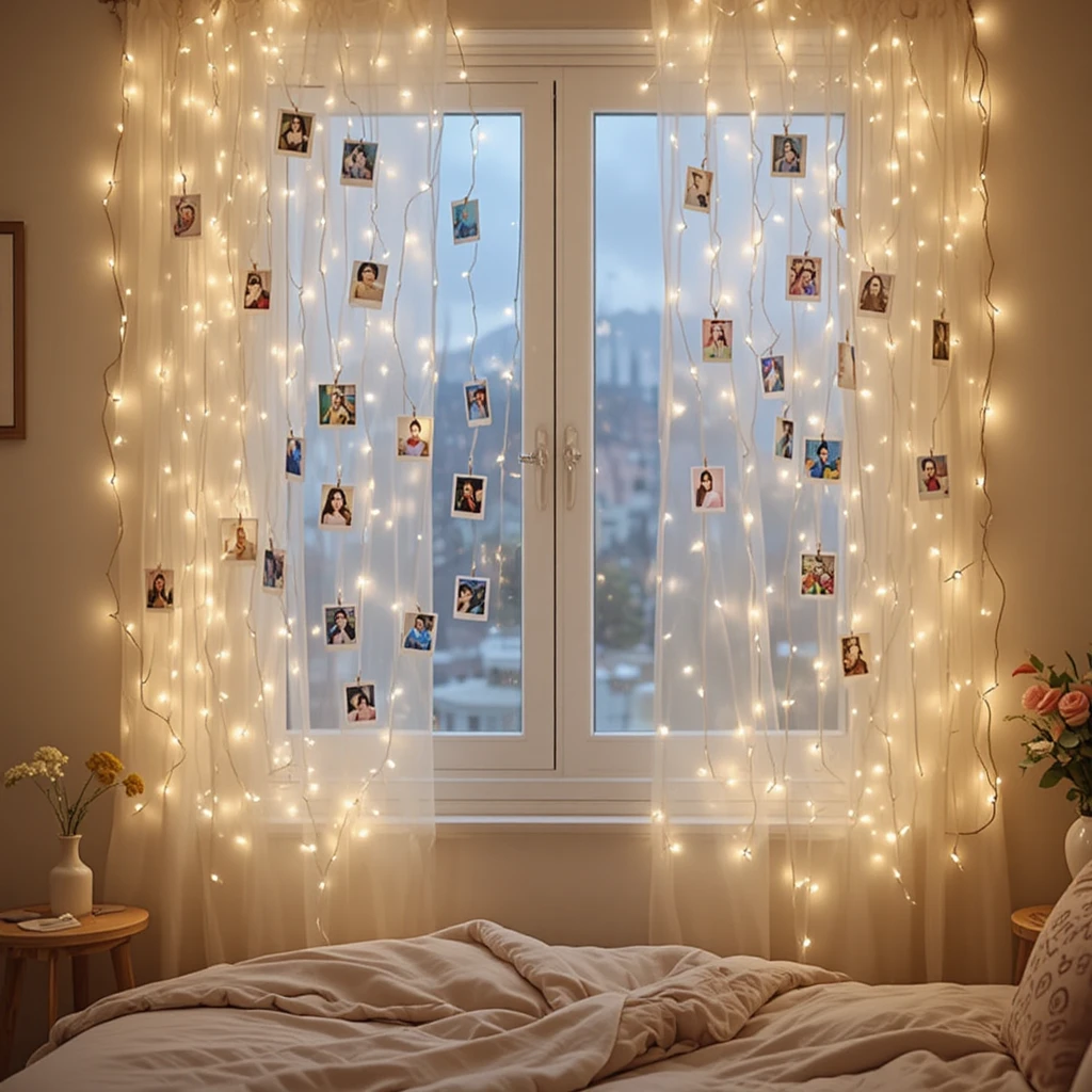 Fairy Light Curtain Bedroom Window