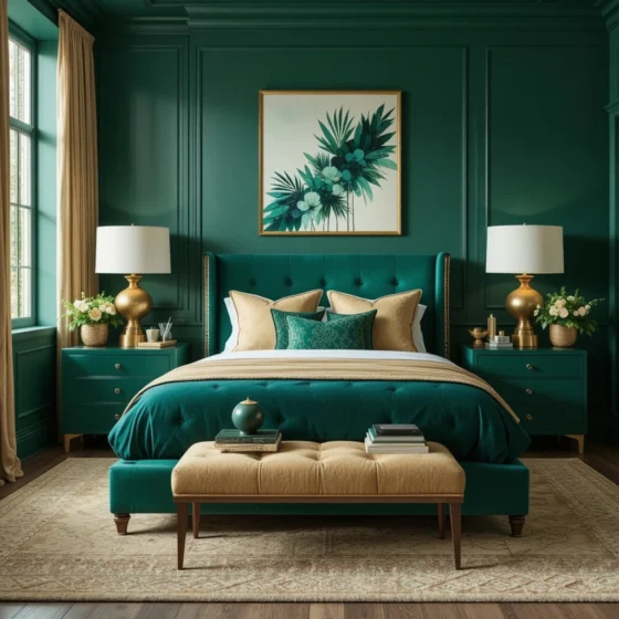 Emerald Green and Gold Bedroom