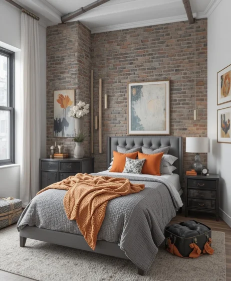 Grey and Orange Bedroom