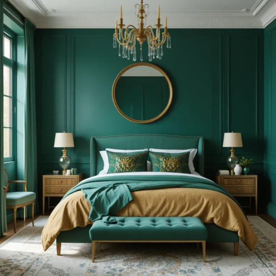 Emerald Green and Gold Bedroom