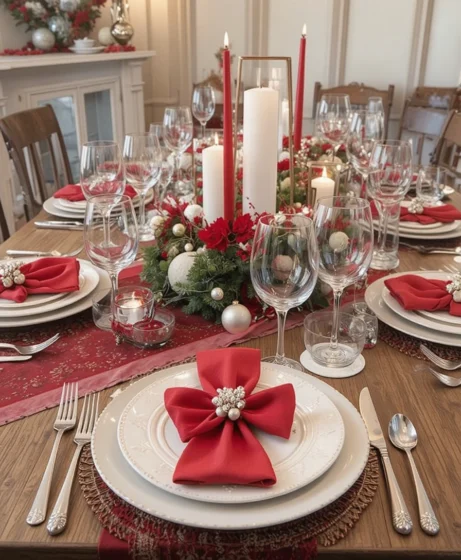  Red and White Christmas Table