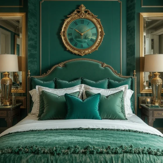 Emerald Green and Gold Bedroom