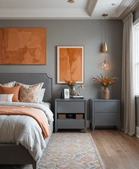 Grey and Orange Bedroom