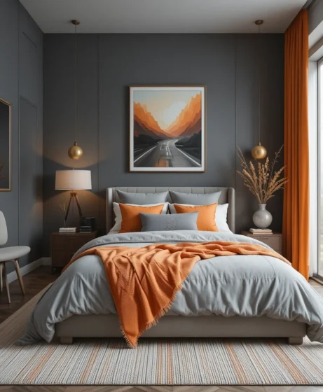 Grey and Orange Bedroom