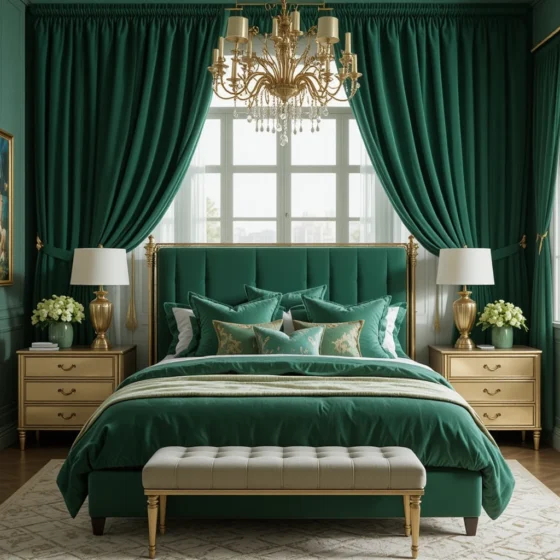 Emerald Green and Gold Bedroom