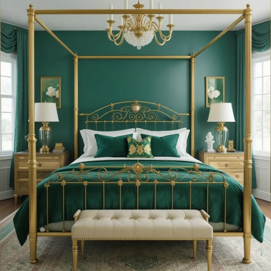 Emerald Green and Gold Bedroom
