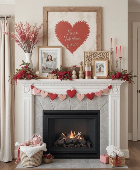 Valentine’s Mantle Decor