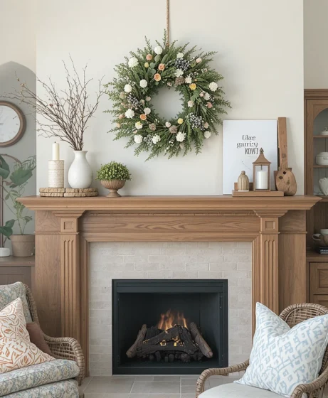 Spring Mantel Decorating